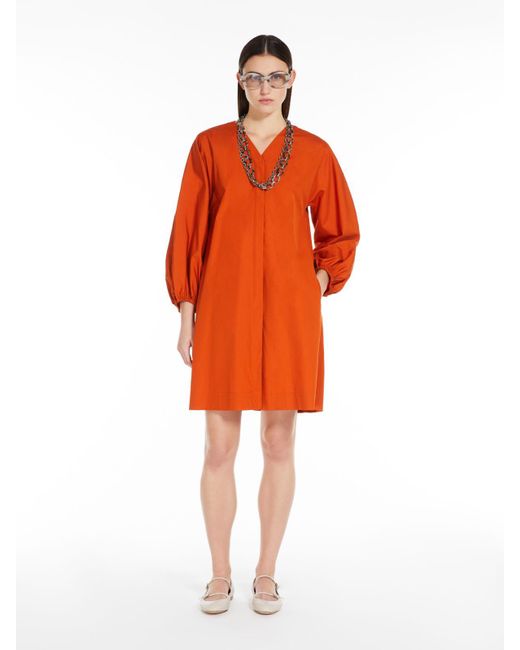 Max Mara Orange Cotton Poplin V-neck Dress