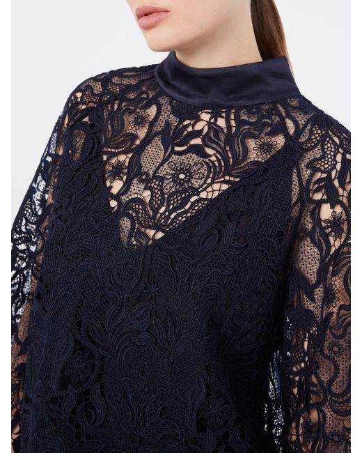 Max Mara Blue Macramé Lace Blouse