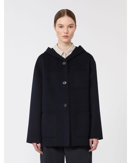 Max Mara Black Mantel Mit Kapuze, Aus Wolle, Kaschmir Und Seide