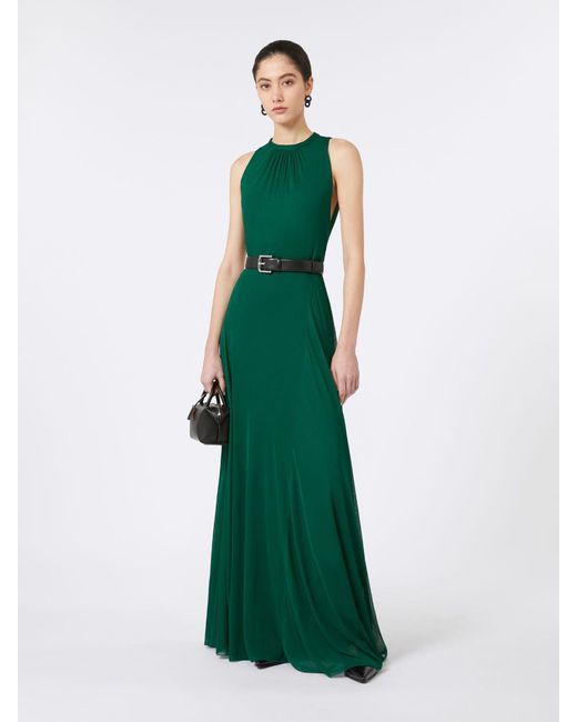 Max Mara Long, Mesh-Jersey Dress in Green | Lyst