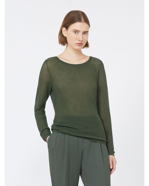Max Mara Green Schmal Geschnittener Pullover Aus Baumwollmischung
