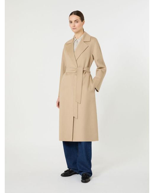Max Mara Natural Langer Mantel Aus Wolle, Kaschmir Und Seide