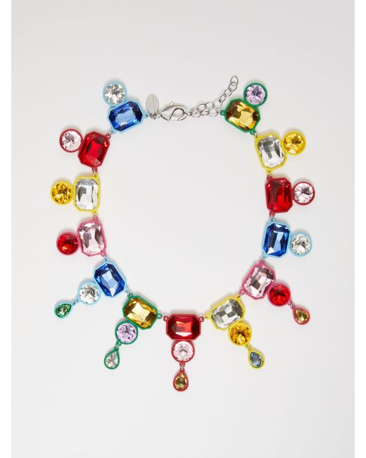 Max Mara White Metal And Glass Necklace