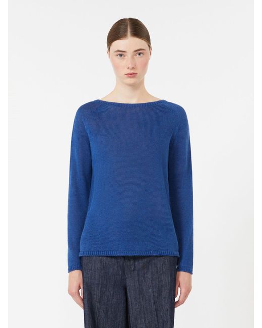 Max Mara Blue Basic-Pullover Aus Leinengewebe