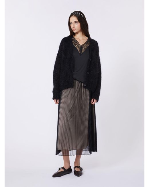 Max Mara Black Plissé-Pleated Tulle Skirt