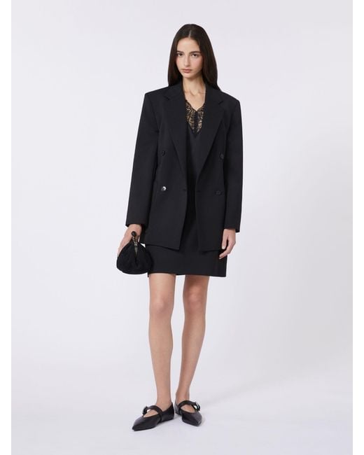 Max Mara Blue Double-Breasted Technical Wool Blazer