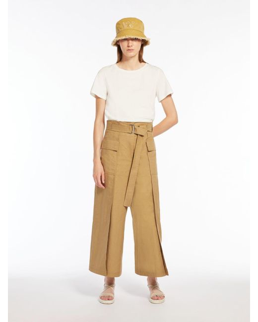 Max Mara Natural Cotton And Linen Basketweave Trousers