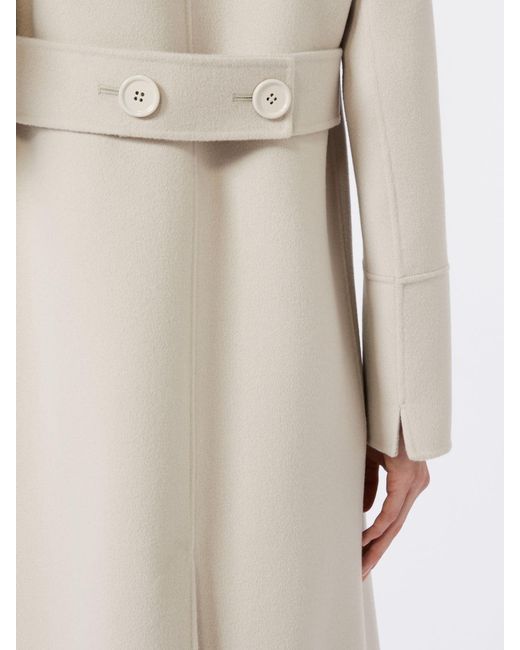 Max Mara White Long Wool Coat With Half-Belt Detail