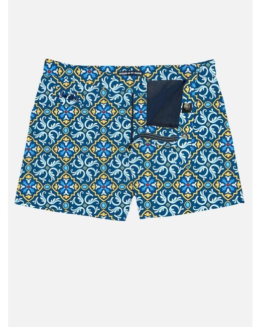 Mc2 Saint Barth Blue Swim Shorts With Maiolica Print Swimshort