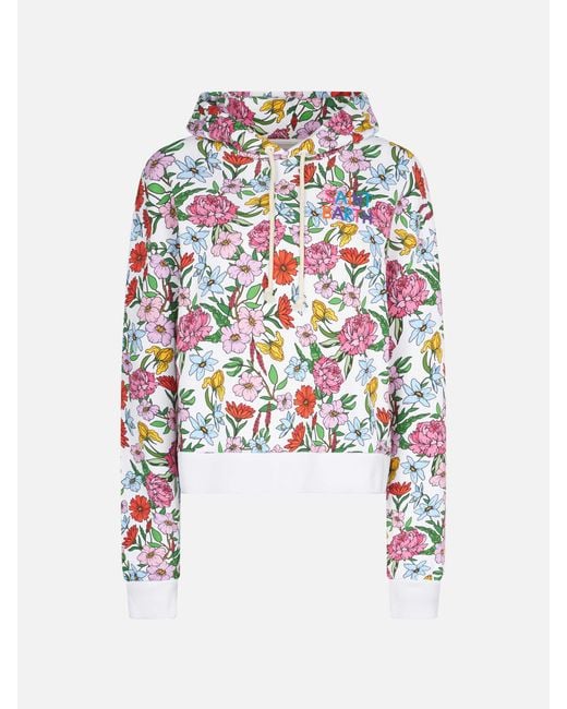 Mc2 Saint Barth White Cotton Hoodie With Flower Print Sweatshirt