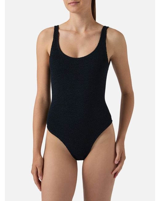 Mc2 Saint Barth Black Lora One-Piece Swimsuit Crinkle Fabric One Piece