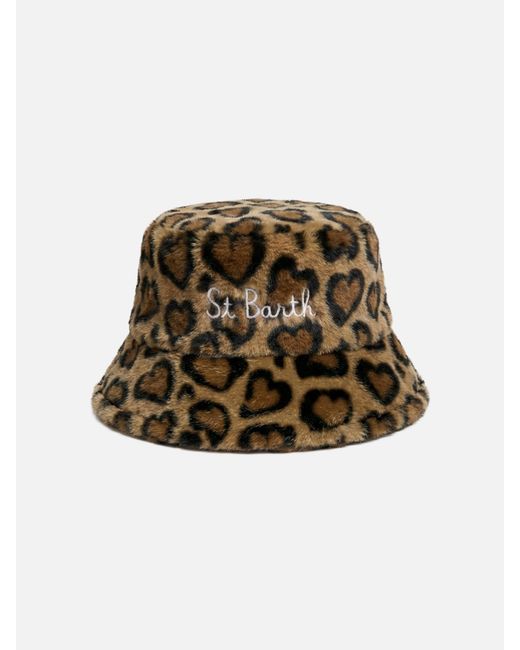 Mc2 Saint Barth Natural Faux Fur Bucket Hat With Animal Print __Single__