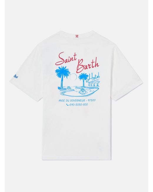 Mc2 Saint Barth White Cream Portland T-Shirt With St. Barth Hotel Print for men