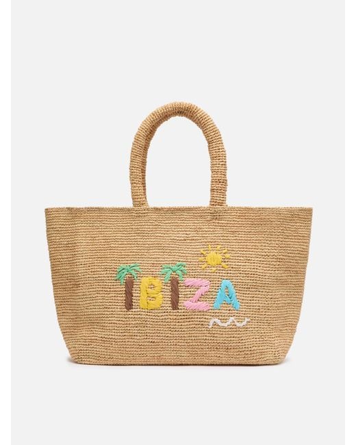 Mc2 Saint Barth Natural Raffia Beach Bag With Cotton Pouch And Ibiza Embroidery