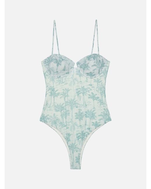 Mc2 Saint Barth Blue Medea Lurex Underwired One-Piece Swimsuit With Toile De Jouy Print One Piece