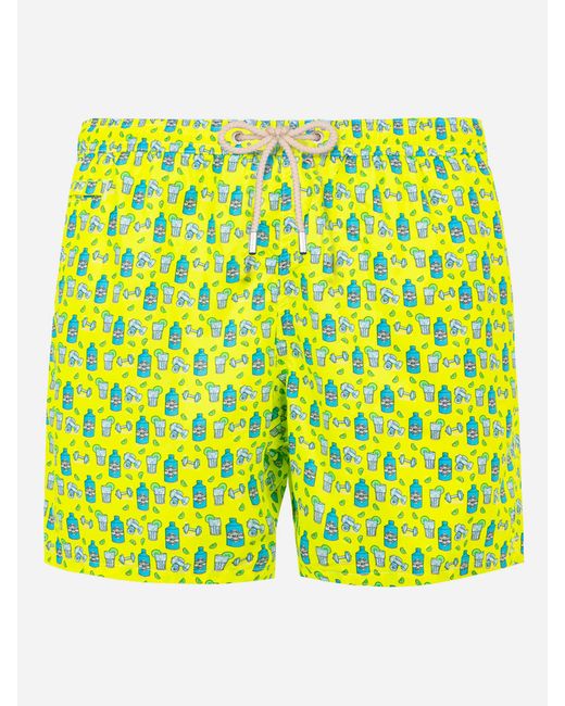 Mc2 Saint Barth Yellow Light Fabric Swim Shorts With Gin And Gym Print Swimshort