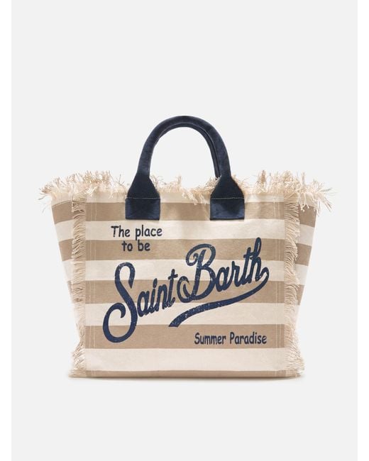 Mc2 Saint Barth Natural Canvas Vanity Regular Bag With Horizontal Stripes __Single__