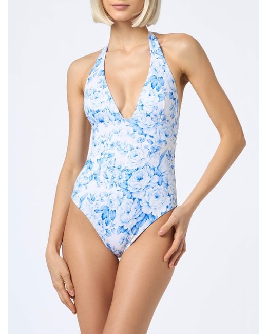 Mc2 Saint Barth Blue Floral Marylin One-Piece Swimsuit One Piece