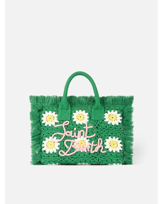 Mc2 Saint Barth Green Colette Handbag With Crochet Flower Patches