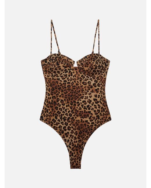 Mc2 Saint Barth Brown Medea Underwired One-Piece Swimsuit With Animalier Print One Piece