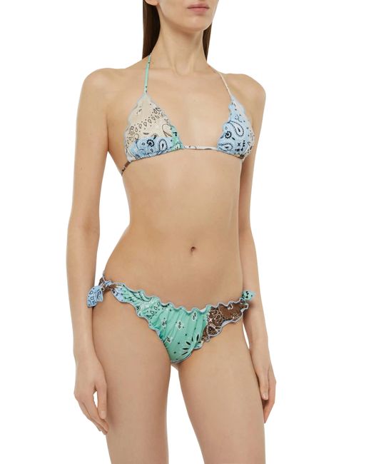 Mc2 Saint Barth Blue Sarius Triangle Classic Bikini With Bandanna Print
