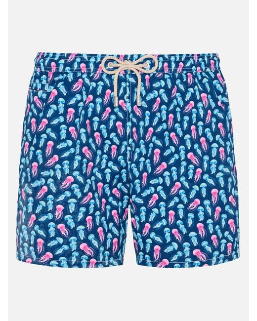 Mc2 Saint Barth Blue Comfort Light Swim Shorts With Jellyfish Print Swimshort