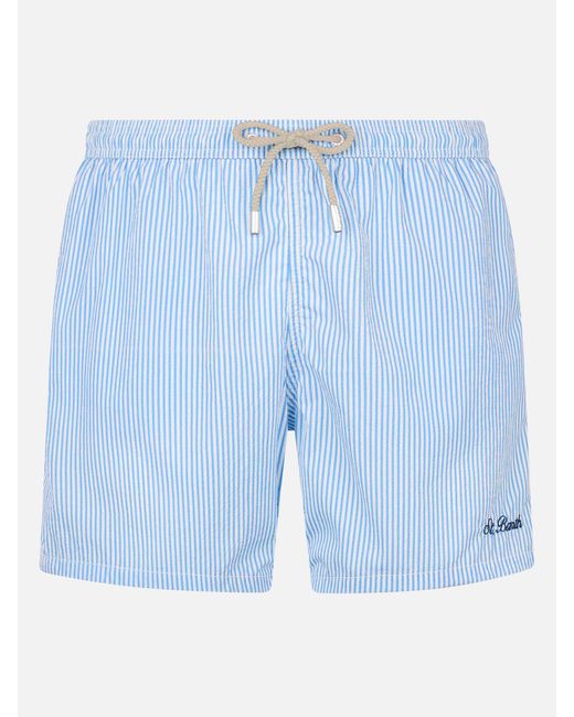 Mc2 Saint Barth Blue Seersucker Light Striped Swim Shorts Patmos Swimshort