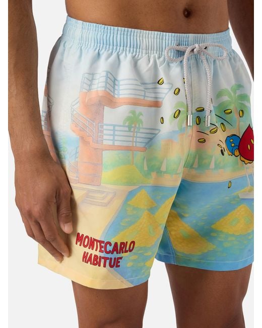 Mc2 Saint Barth Blue Gustavia Swim Shorts With Scrooge And Montecarlo Habituè Print for men