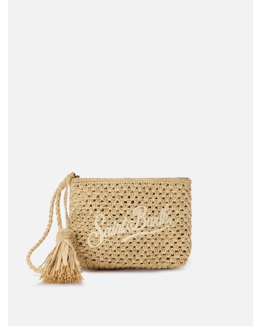 Mc2 Saint Barth Natural Raffia Pouch With Embroidered Logo Pochette
