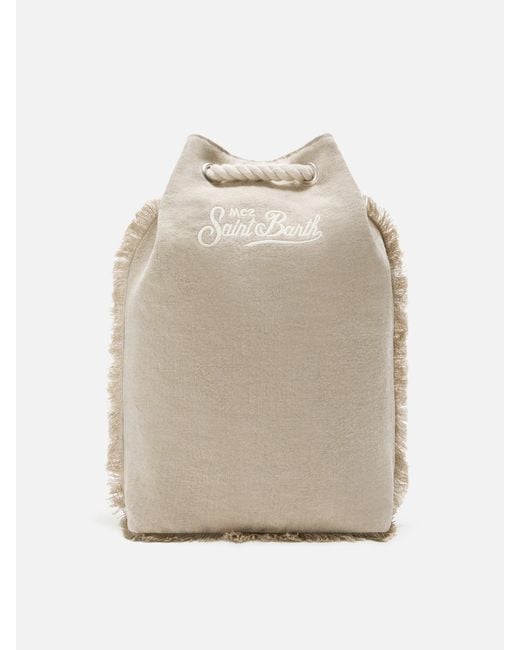 Mc2 Saint Barth Natural Boat Linen Backpack With Printed Logo