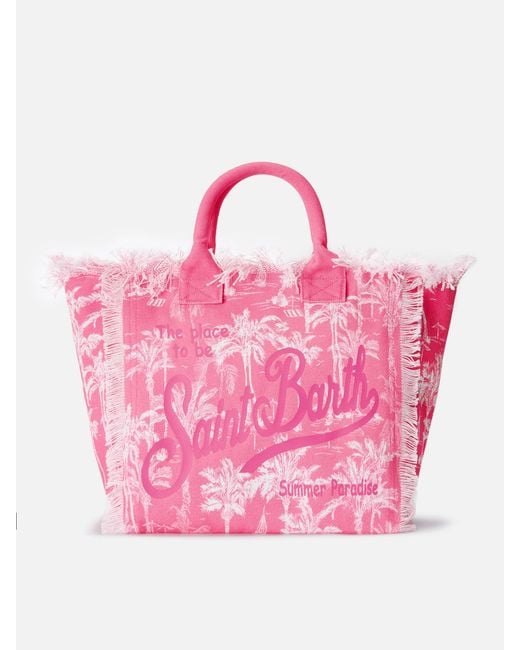 Mc2 Saint Barth Pink Cotton Canvas Vanity Tote Bag With Toile De Jouy Print
