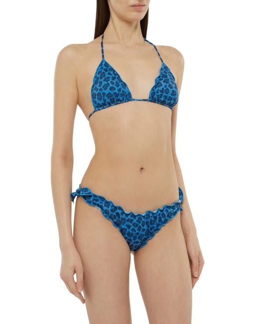 Mc2 Saint Barth Blue Sarius Triangle Classic Bikini With Animalier Print