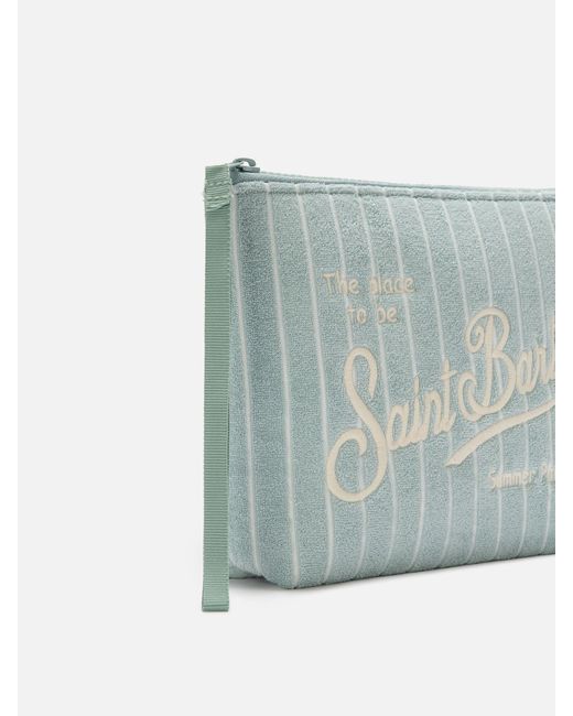 Aline Terry-Effect Pouch With Striped Embossed Pattern di Mc2 Saint Barth in Blue