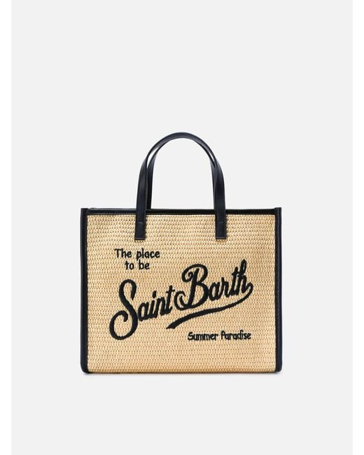 Mc2 Saint Barth Natural Vivian Medium Straw Effect Bag With Embroidered Logo