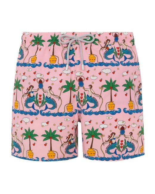 Mc2 Saint Barth Multicolor Mid-Length Gustavia Swim-Shorts With Mermaid Print