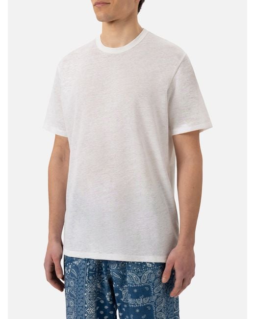 Mc2 Saint Barth White Linen Jersey T-Shirt Ecstasea for men