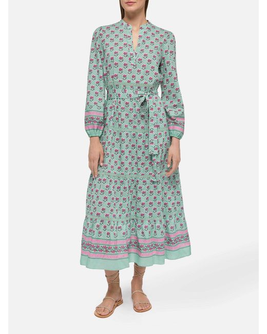 Mc2 Saint Barth Blue Leyde Cotton Maxi Dress With Floral Print