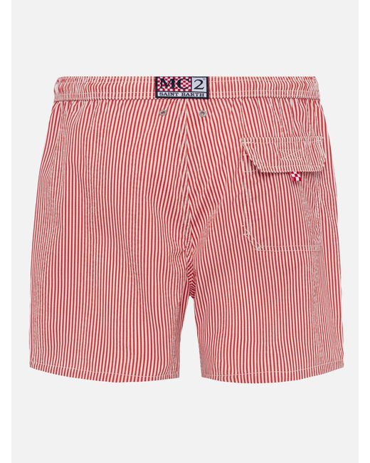 Mc2 Saint Barth Pink Seersucker Striped Classic Light Swim Shorts Patmos Swimshort