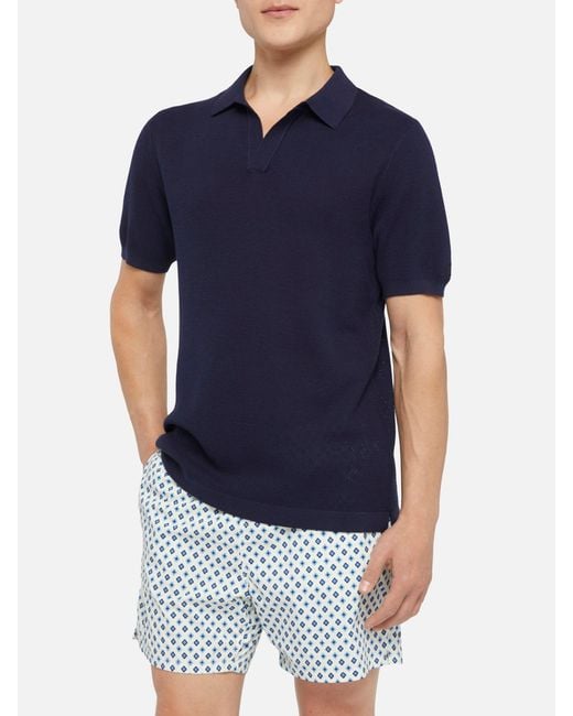 Mc2 Saint Barth Blue Sloan Mesh Buttonless Knitted Polo Shirt Knitwear for men