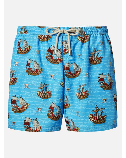 Mc2 Saint Barth Blue Lightweight Fabric Swim Shorts Lighting With One Piece Print