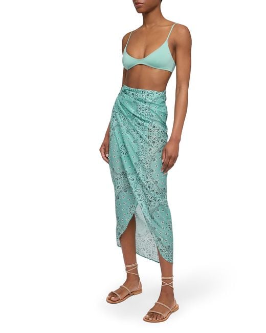 Mc2 Saint Barth Green Oasi Silk Voile Long Pareo With Bandanna Print Sarong