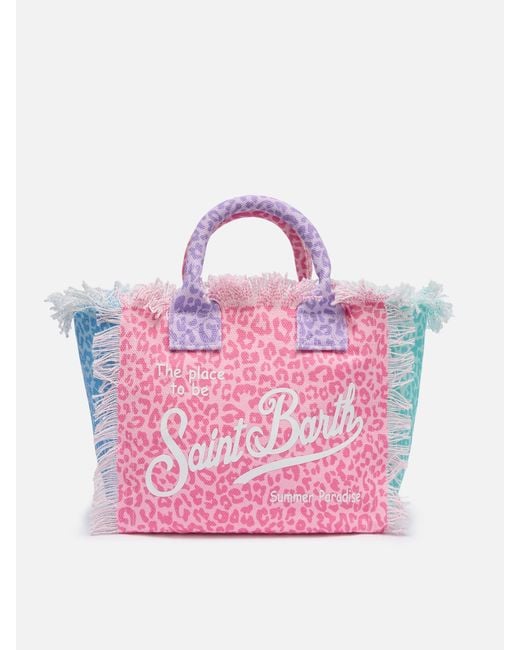 Mc2 Saint Barth Pink Colette Cotton Canvas Handbag With Animalier Print Bag