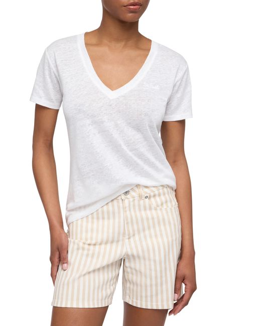 Mc2 Saint Barth White Linen Jersey V-Neck T-Shirt Eloise
