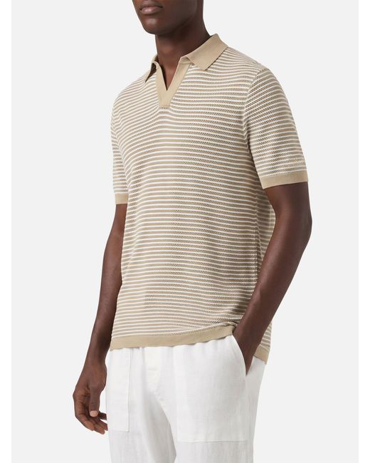 Mc2 Saint Barth Natural Sloan Striped Polo Premium High-Twist Cotton With Stripes Knitwear for men