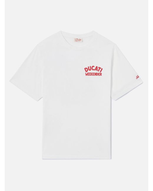 Mc2 Saint Barth White Portland T-Shirt With Ducati Weekender Print for men