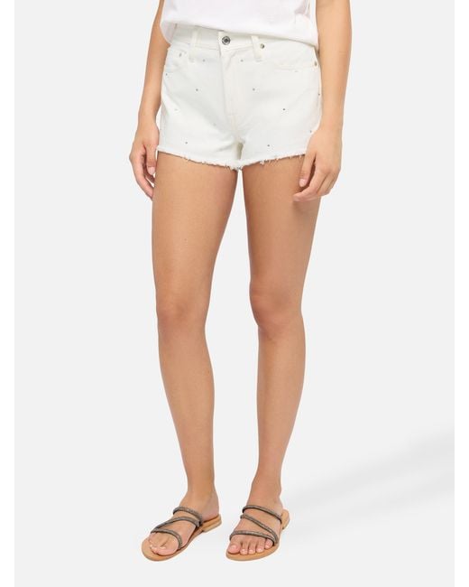Mc2 Saint Barth White Musa Denim Shorts With Rhinestone Embellishment Pant
