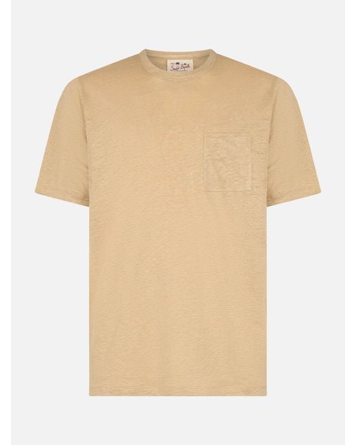 Mc2 Saint Barth Natural Linen Jersey T-Shirt Ecstasea With Pocket for men