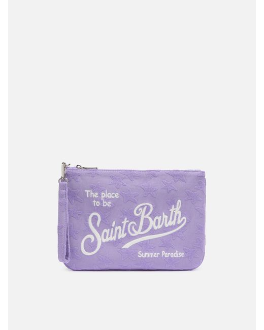 Mc2 Saint Barth Purple Lilac Embossed Terry Parisienne Sponge Pouch Bag Pochette