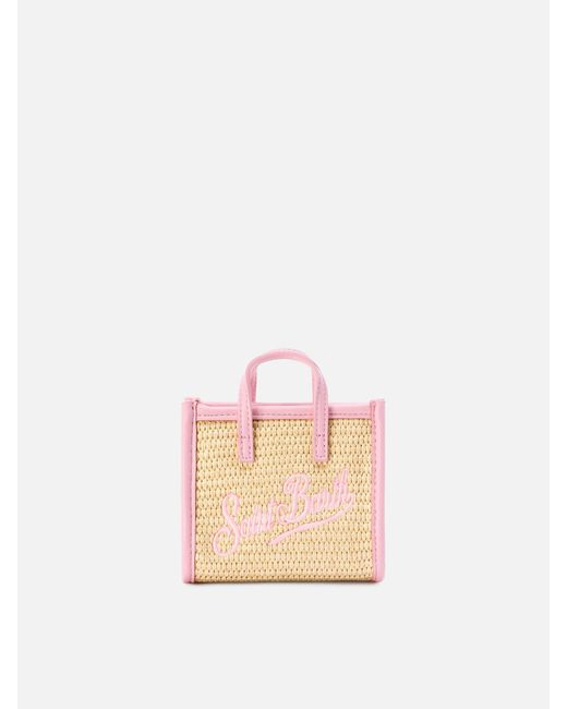 Mc2 Saint Barth Pink Vivian Micro Raffia Effect Bag With Embroidered Logo