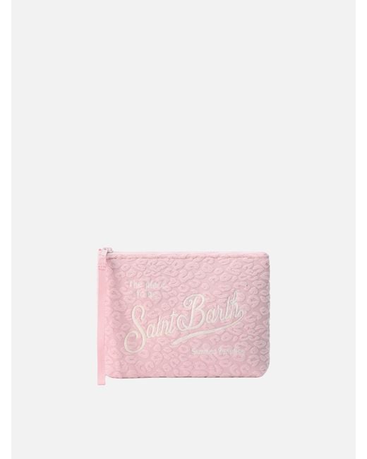 Aline Terry-Effect Pouch With Embossed Leopard Pattern di Mc2 Saint Barth in Pink